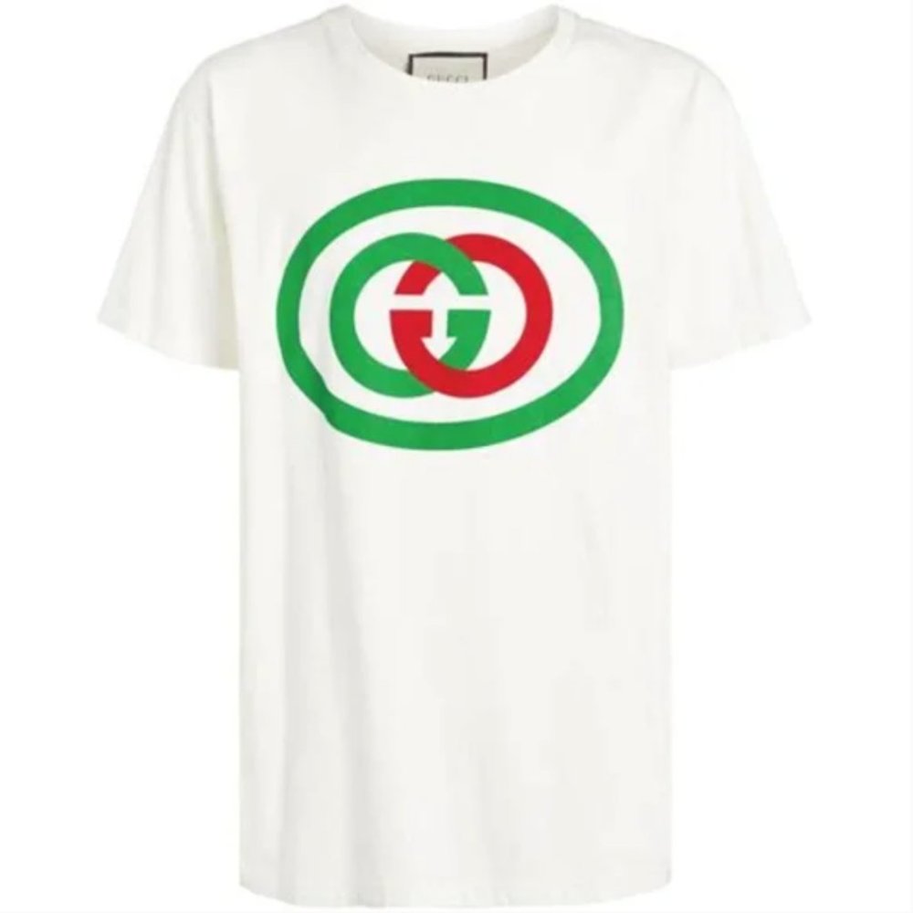 Gucci Interlocking GG Logo Oversized Cotton Graphic Tee Shirt Size Extra Small